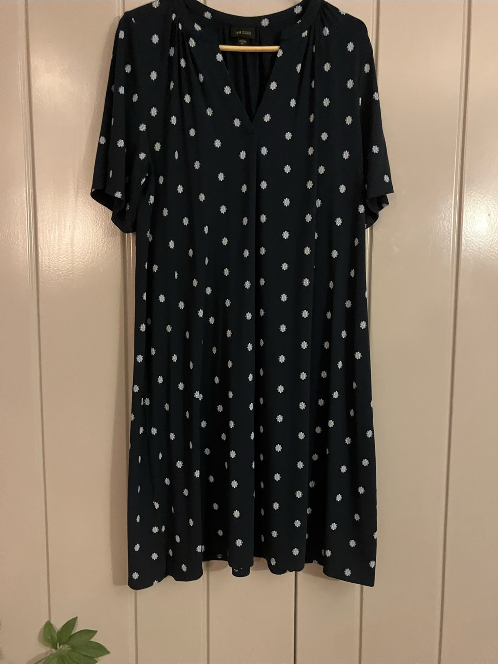 J. Jill Navy Midi Dress with White Daisy Print
